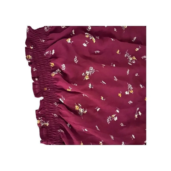 Papermoon Womens Wine Floral Flowy Crop Top Blouse Size Large Ties 3/4 Sleeves - Picture 7 of 10